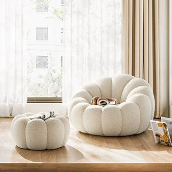 Pumpkin Boucle Rotatable Armchair With Footstool