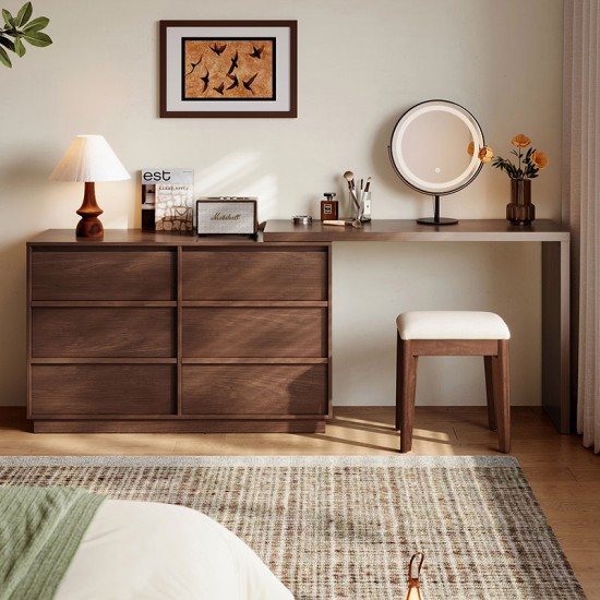 Lambert Dressing Table with Chest of 6 Drawers + Stool & Mirror Set