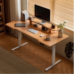 Mia Light Wood Solid Wood Smart Height Adjustable Study Table (1.20m - 1.60m)