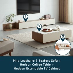 [BUNDLE] Living Room Bundle - Mila Leathaire Sofa + Hudson Extendable Set