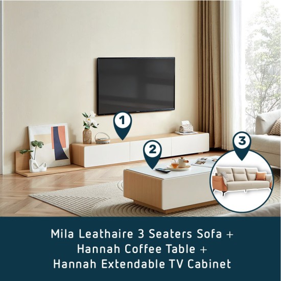 [BUNDLE] Living Room Bundle - Mila Leathaire Sofa + Hannah Extendable TV Set