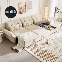 Phoebe Leathaire Pull-Out 5 Seaters Sectional Sofabed with Storage (3.29m)