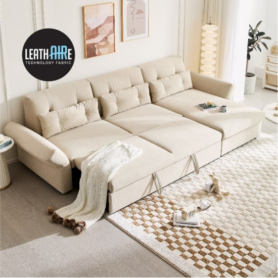 Phoebe Leathaire Pull-Out 5 Seaters Sofabed with Storage (3.29m)