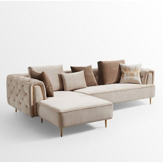 Grace Velvet Right Sectional Sofa - 3 Seaters - Sand Brown (2.85m)