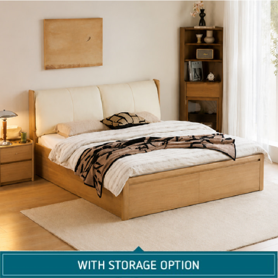 Mina Leathaire Solid Wood Bed Frame with Storage 