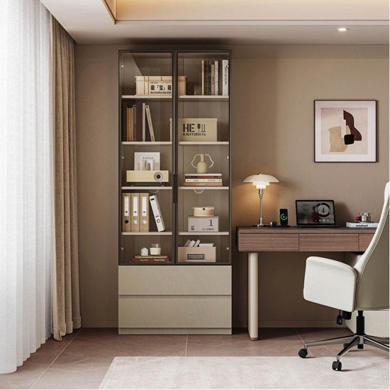 Radia Book Rack with Glass Doors and Drawers (0.8m)